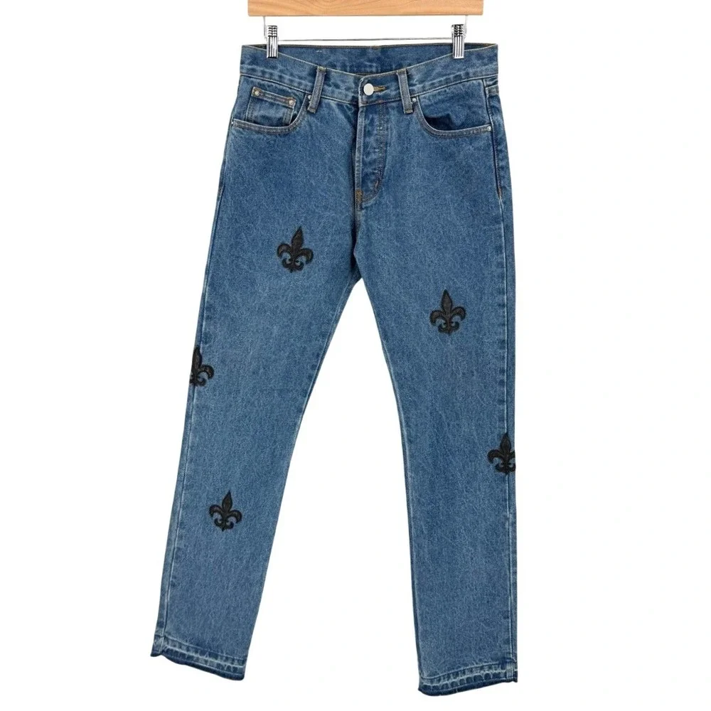 MNML Mens Size 30 D112 Fleur Straight Leg Jeans Embroidered Streetwear Y2K EUC
